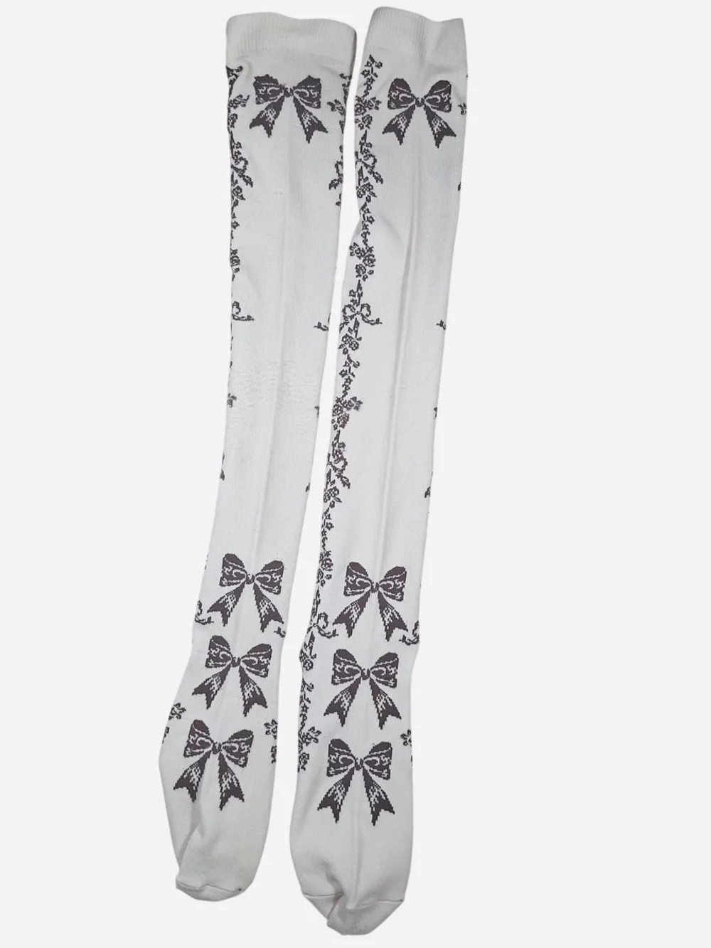 Innocent World Ivory Brown Bow Garland OTK Socks | Classic Lolita